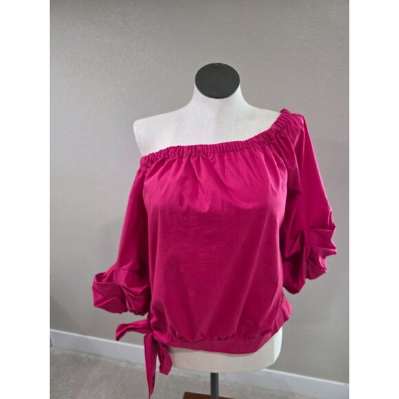Women's Off-Shoulder Fuchsia Top With Ruched Sleeves & Side Tie New York and Com - Picture 4 of 6